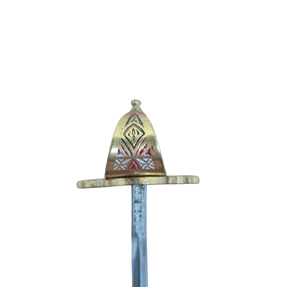 Vintage Toledo Spain Miniature Sword Cocktail Pick Set with Enameled Brass Stand - Picture 12 of 16